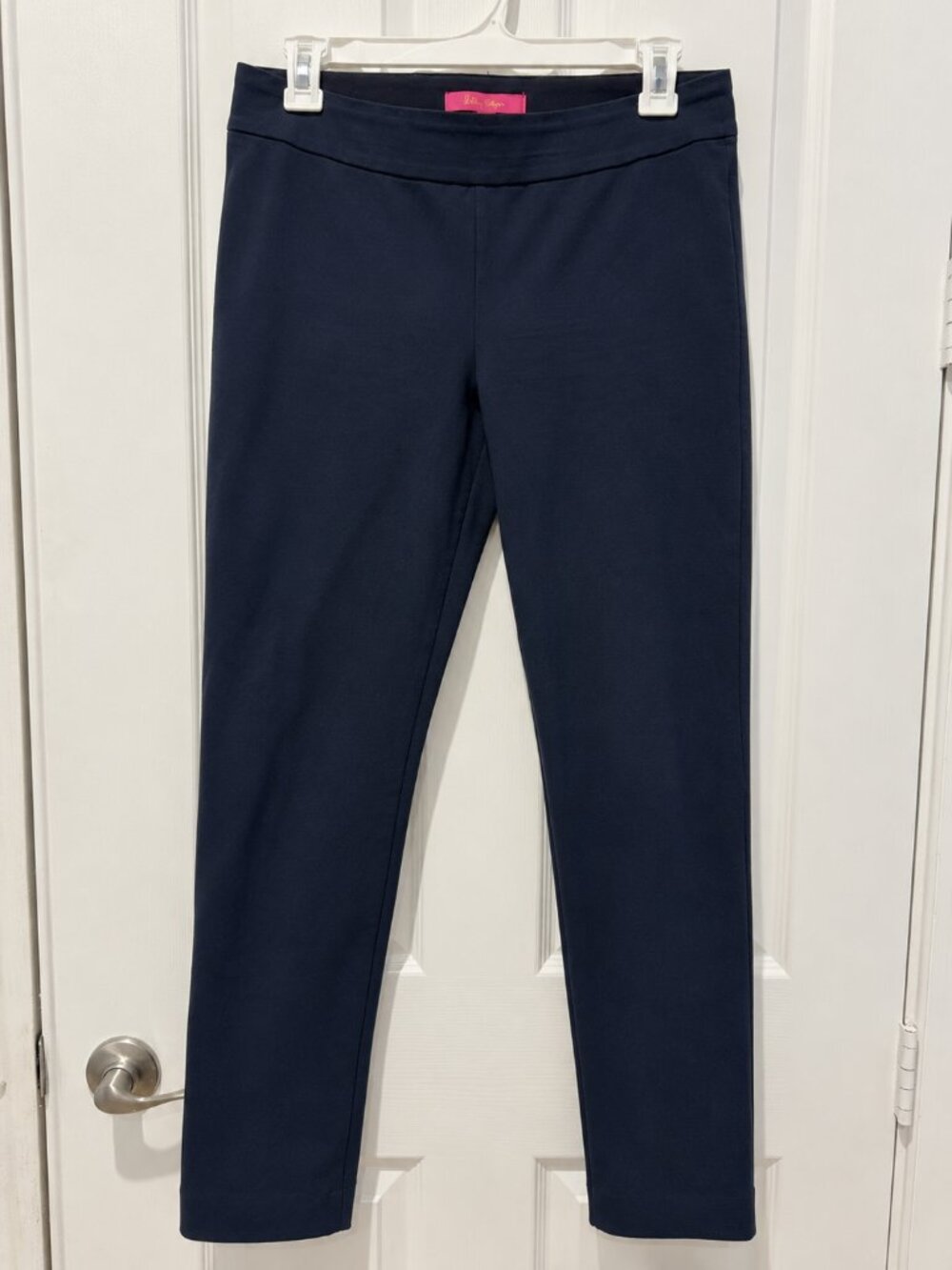 Lilly Pulitzer Navy Pull-On Pants Size 8 Stretch Straight Leg Preppy Resort